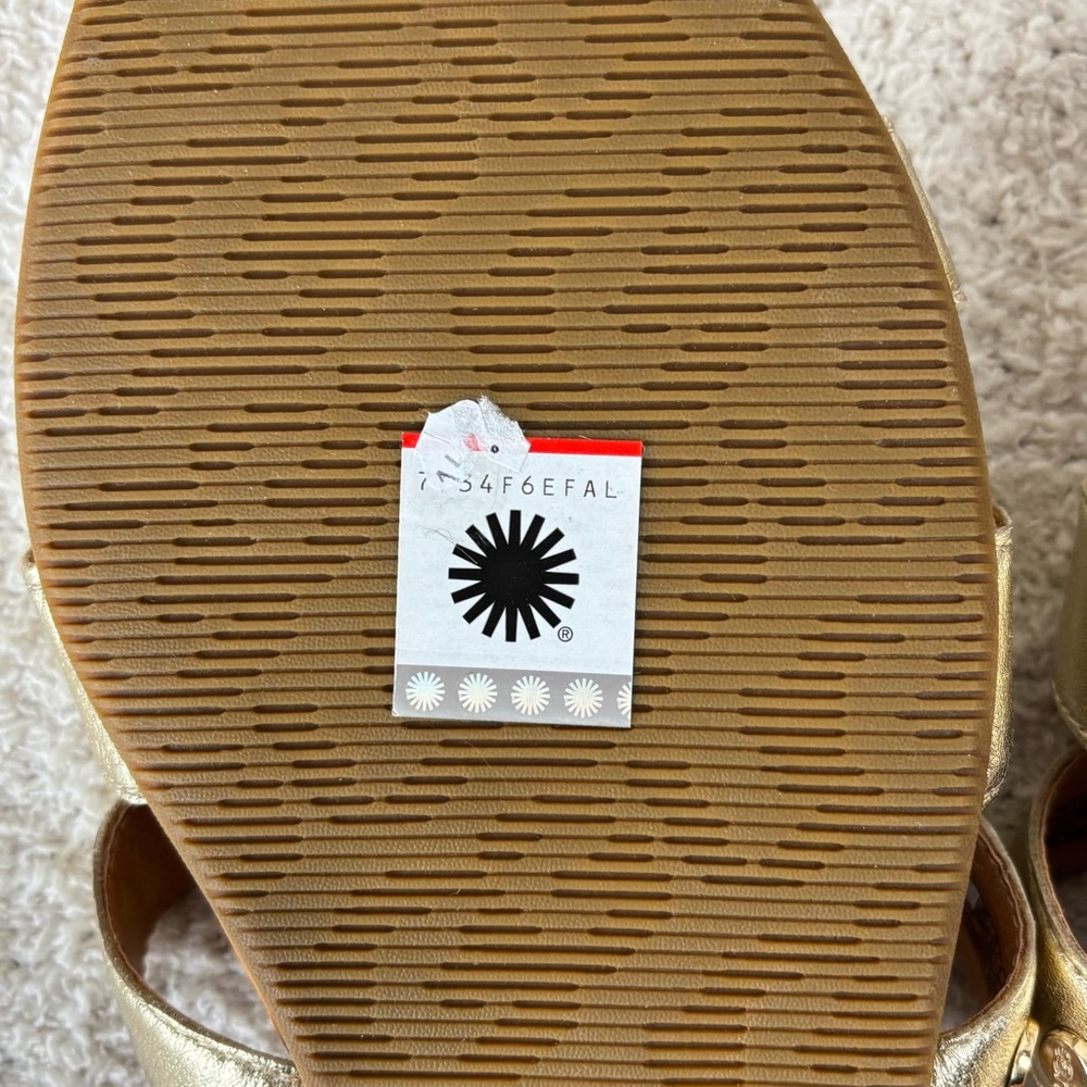 Ugg Sandals Womens 11 Gold Metallic Teague Slip On Slides Slippers Flats - Picture 13 of 15